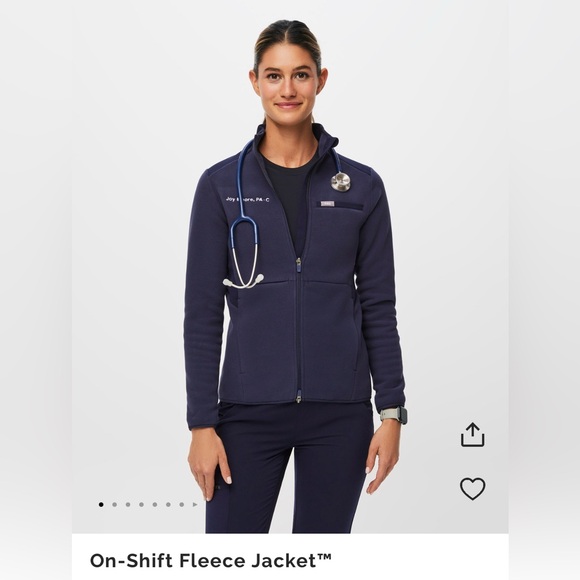 FIGS Navy On-Shift Fleece Jacket Zip-Up - Picture 1 of 10